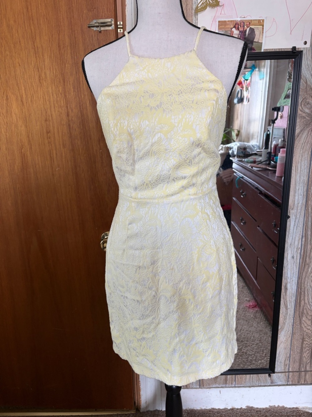 Charlotte Russe Pale Yellow Lace Halter Dress